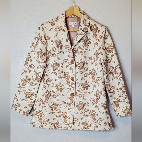 ALEX NEW YORK Cream Cognac Embroidered Satin  Eccentric Blazer Jacket Size 6 - Picture 11 of 11